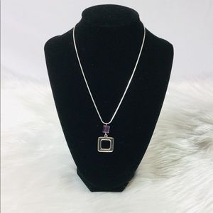 Square pendant necklace with purple stone